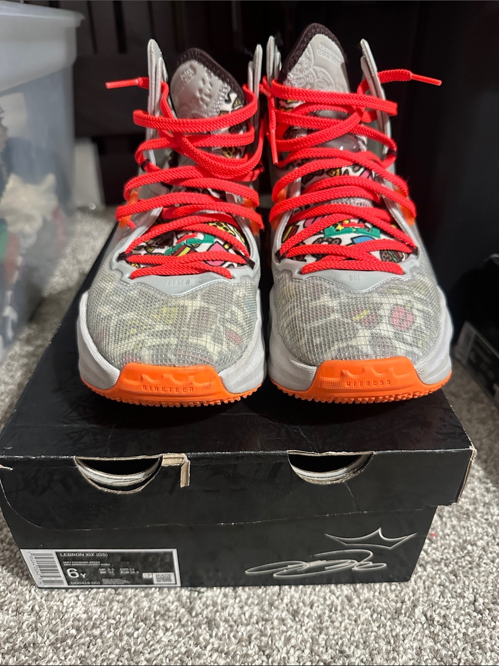 LeBron Nike XIX (GS) Basketball Sneakers in Gray & Red